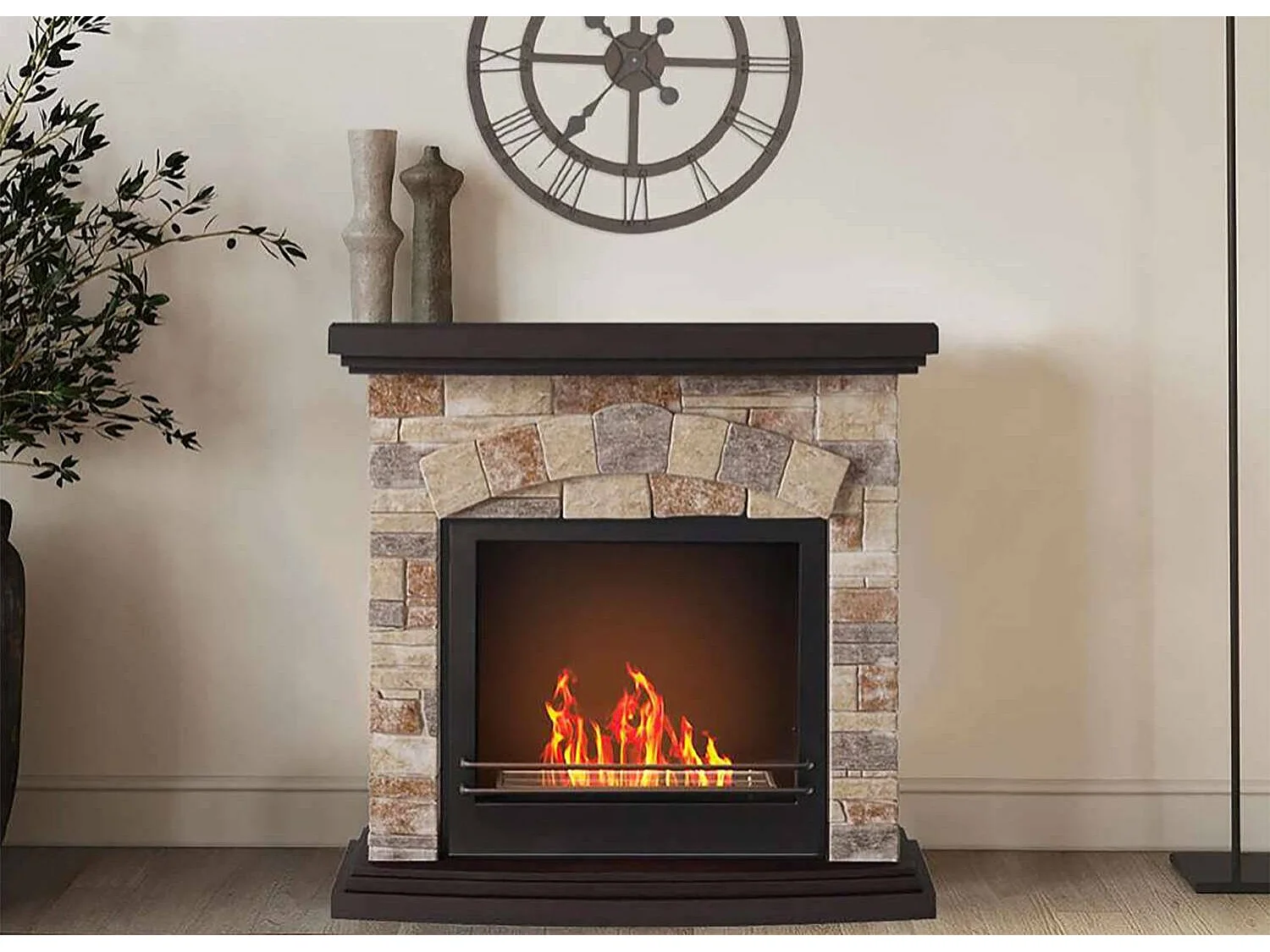 Cheminée à Bioéthanol Ailoche, Capacité 1,8 l, Fabriqué en Italie, 28x93x85h cm Beige