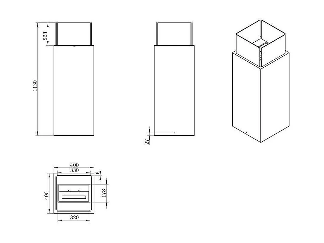 Foyer à bioéthanol Airasca, capacité 1,2 L Made in Italy, 40x40x115h cm Blanc