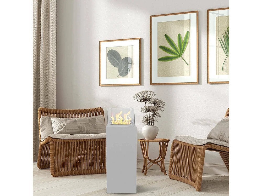 Foyer à bioéthanol Airasca, capacité 1,2 L Made in Italy, 40x40x115h cm Blanc