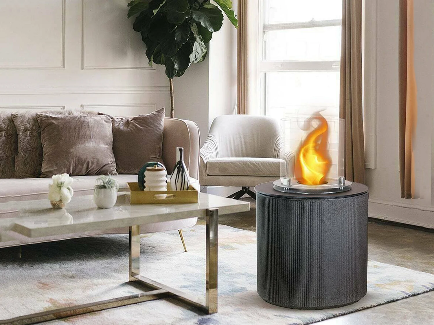 Cheminée à Bioéthanol Maynila, 1,5 L Made in Italy, 36x36x56h cm Noir