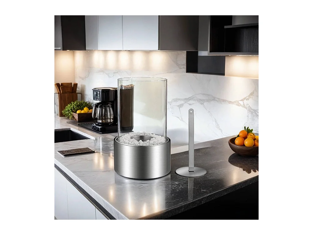 Cheminée à bioéthanol Taipei, capacité 0,2 L Made in Italy, 16x16x27h cm Argent