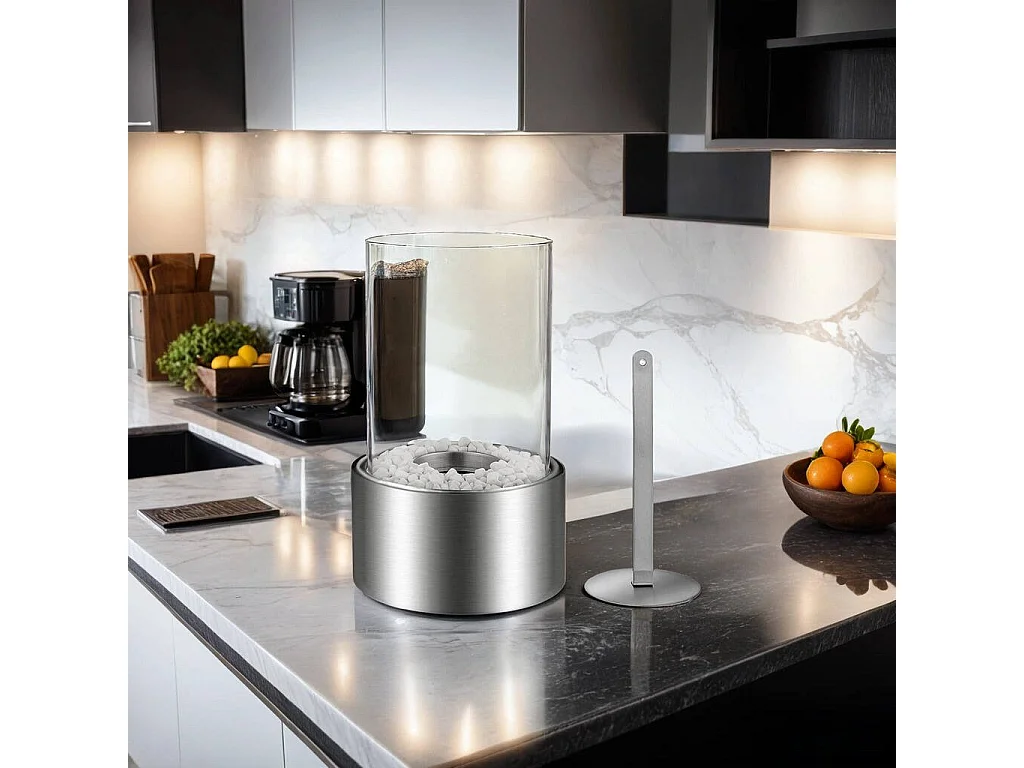 Cheminée à bioéthanol Taipei, capacité 0,2 L Made in Italy, 16x16x27h cm Argent