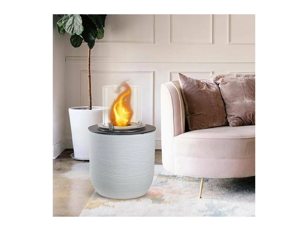 Cheminée à bioéthanol Agazzano, capacité 1,5 L Made in Italy, 35x35x55h cm Blanc