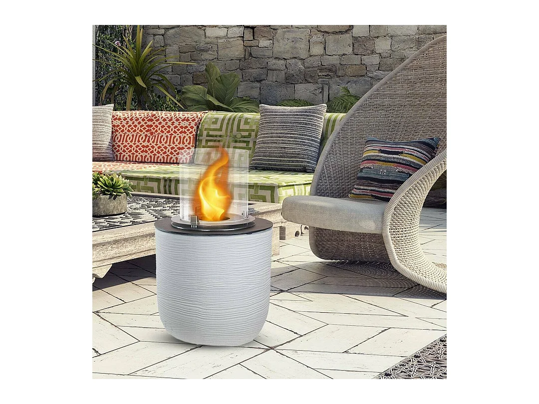 Cheminée à bioéthanol Agazzano, capacité 1,5 L Made in Italy, 35x35x55h cm Blanc