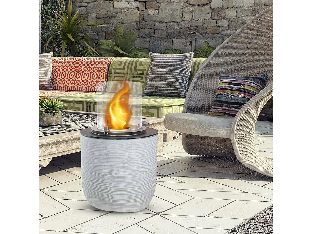 Cheminée à bioéthanol Agazzano, capacité 1,5 L Made in Italy, 35x35x55h cm Blanc