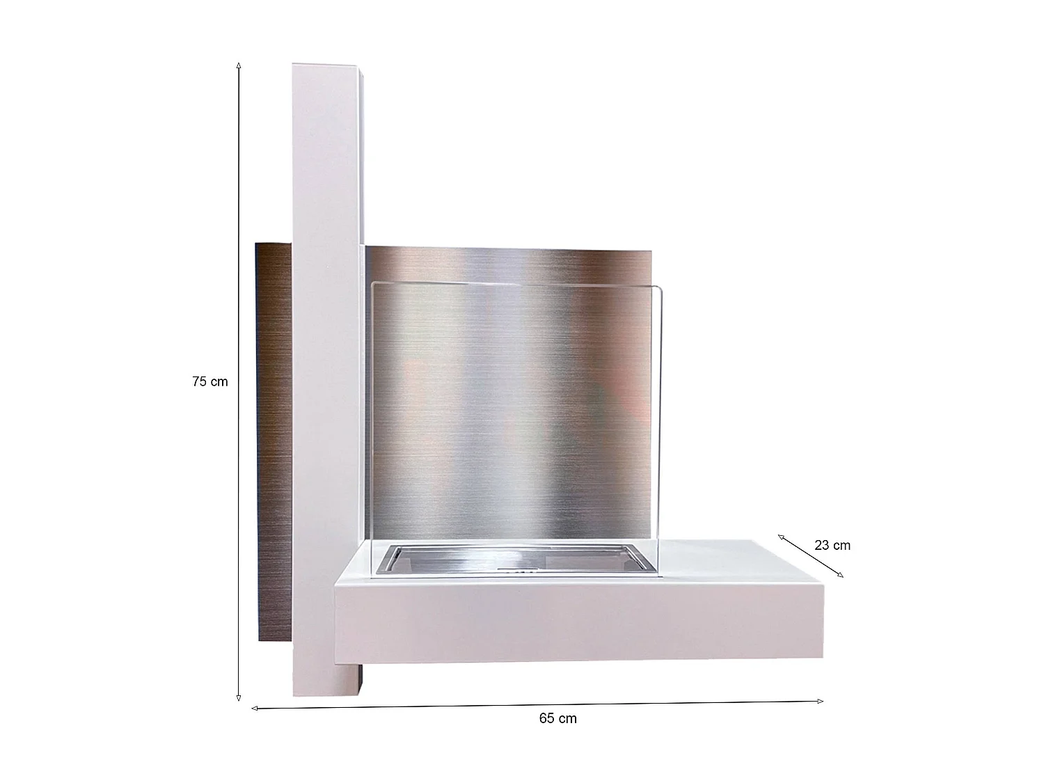 Cheminée à bioéthanol Bern, capacité 1,5 L, fabriqué en Italie, 23x65x75h cm blanc