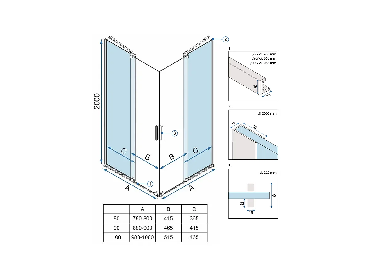 Douchecabine Rea Montana Double 80X80 Brushed Gold