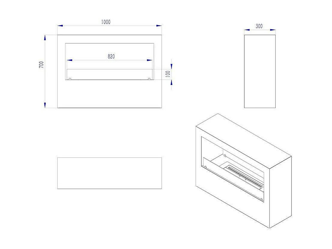 Cheminée bioéthanol Aicurzio, Capacité 4,5 L Made in Italy, 100x30x70h cm Blanc