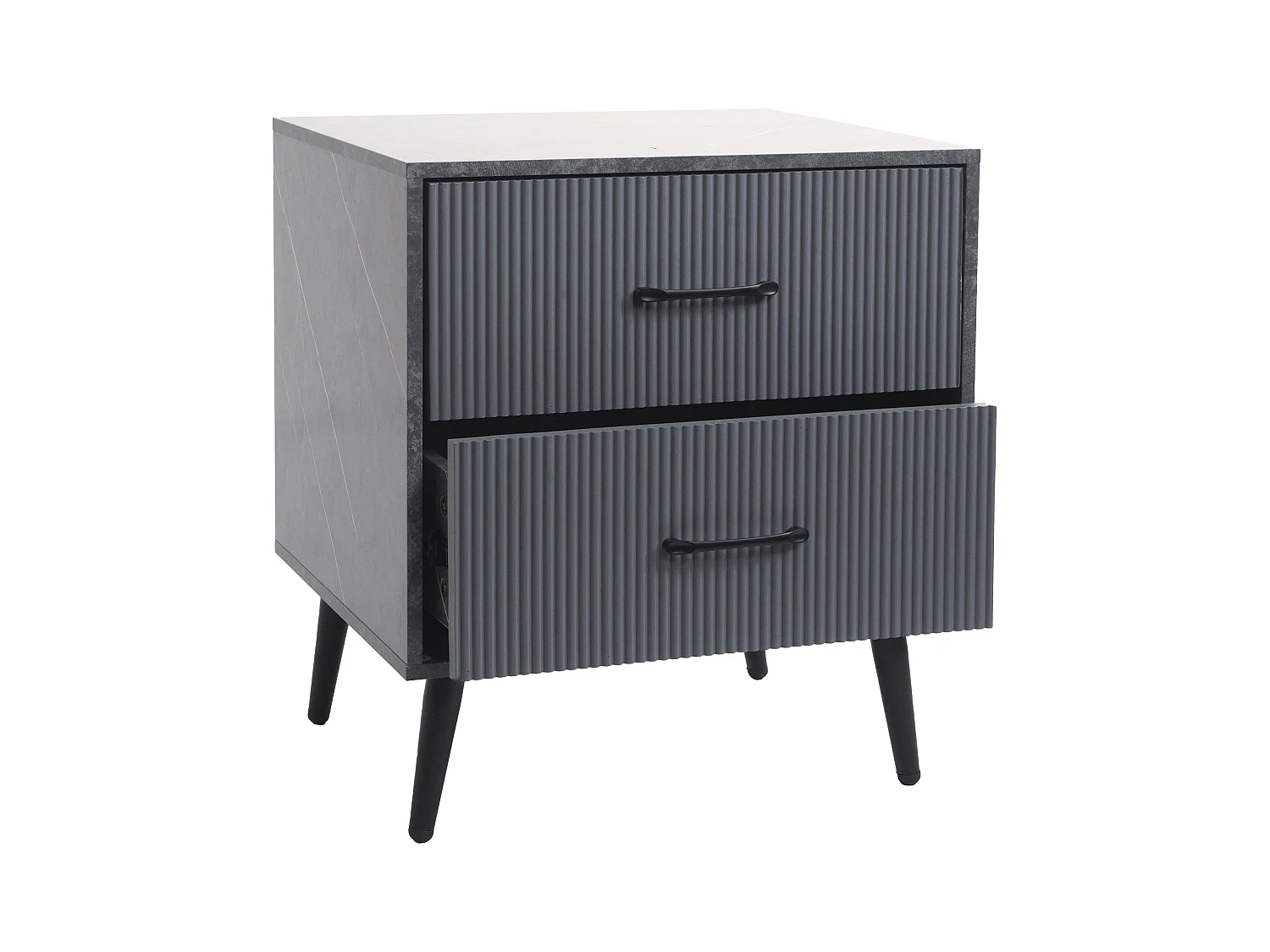 Comodino tavolino MCW-N89, design 3D, 2 cassetti in legno melaminico, 55x48x41cm ~ aspetto marmo grigio