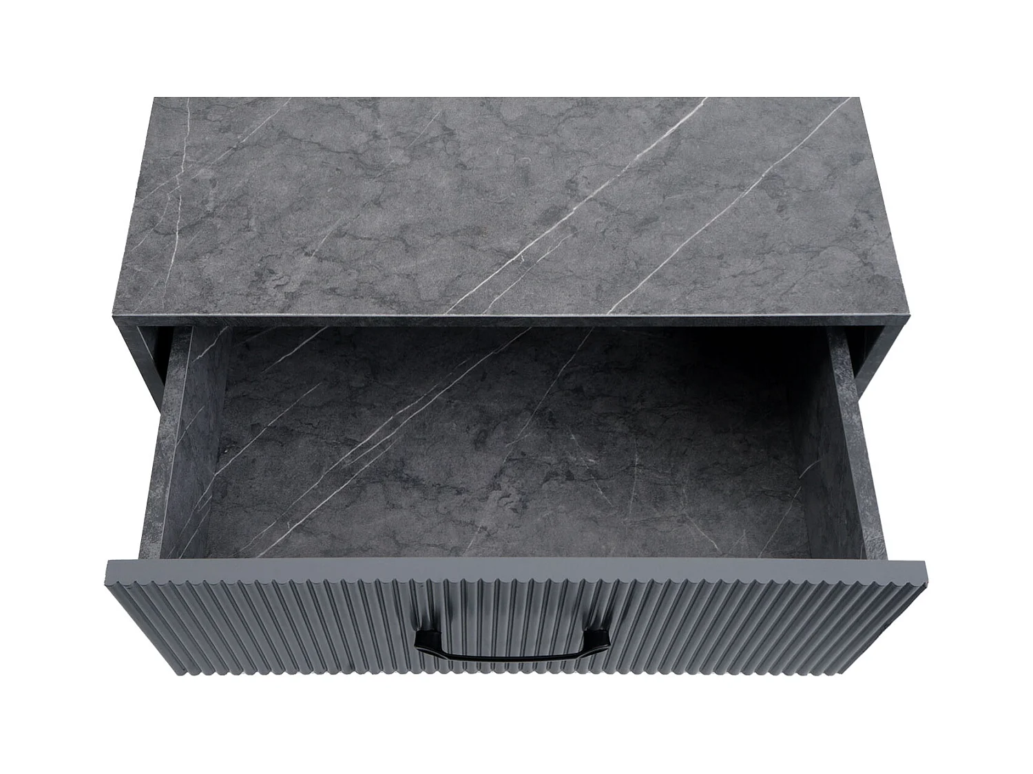 Comodino tavolino MCW-N89, design 3D, 2 cassetti in legno melaminico, 55x48x41cm ~ aspetto marmo grigio