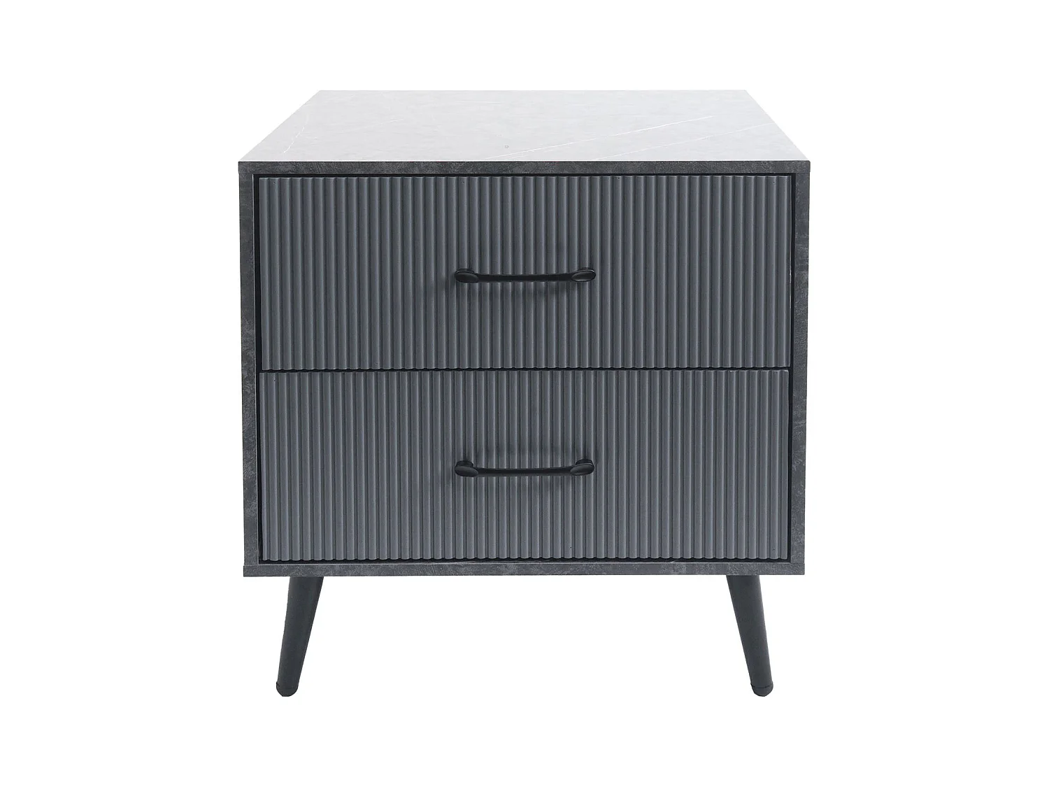 Comodino tavolino MCW-N89, design 3D, 2 cassetti in legno melaminico, 55x48x41cm ~ aspetto marmo grigio