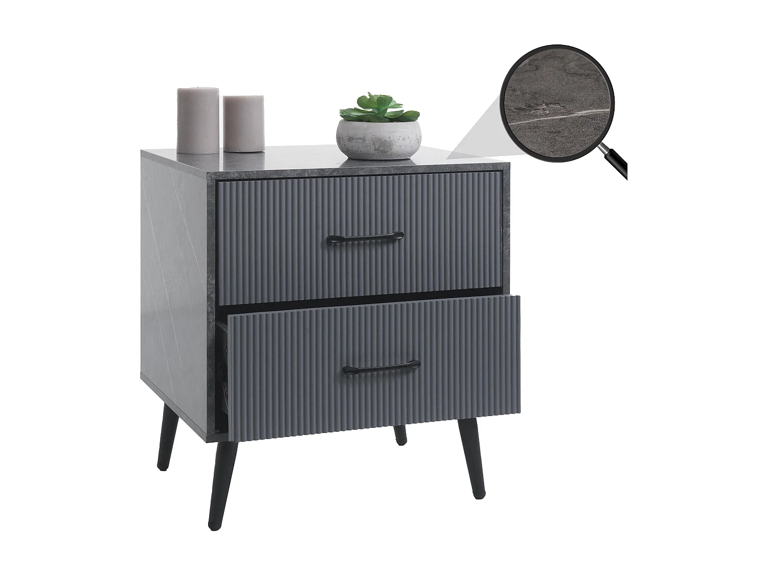 Nachttisch MCW-N89, Marmor-Optik grau