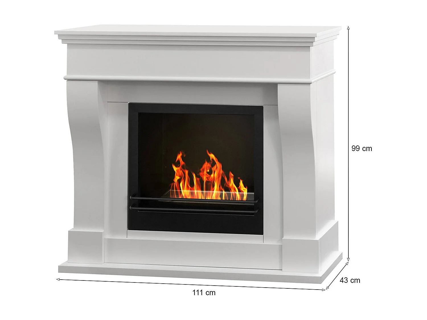 Turrialba bio-ethanol haard, Ecologische haard, Rookloze haard, Ethanolverwarmer, Made in Italy, 111x43 h99 cm, Wit