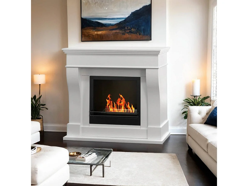 Turrialba bio-ethanol haard, Ecologische haard, Rookloze haard, Ethanolverwarmer, Made in Italy, 111x43 h99 cm, Wit