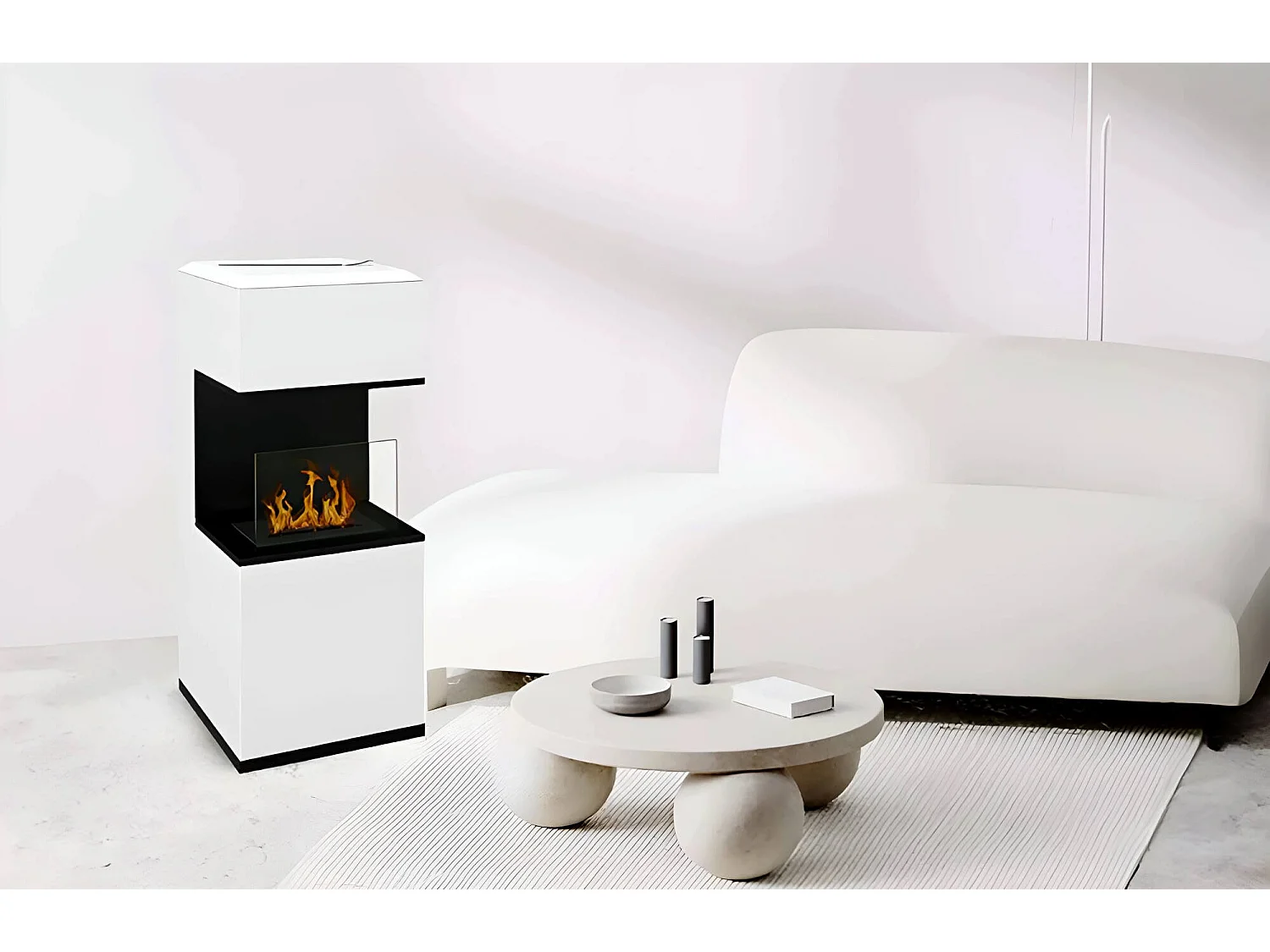 Sinabung bio-ethanol open haard, ecologische open haard, rookloze haard, ethanolverwarmer, gemaakt in Italië, 38x38 h100 cm, zwart en wit