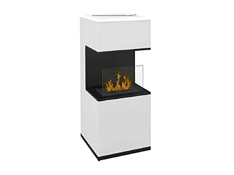 Sinabung bio-ethanol open haard, ecologische open haard, rookloze haard, ethanolverwarmer, gemaakt in Italië, 38x38 h100 cm, zwart en wit