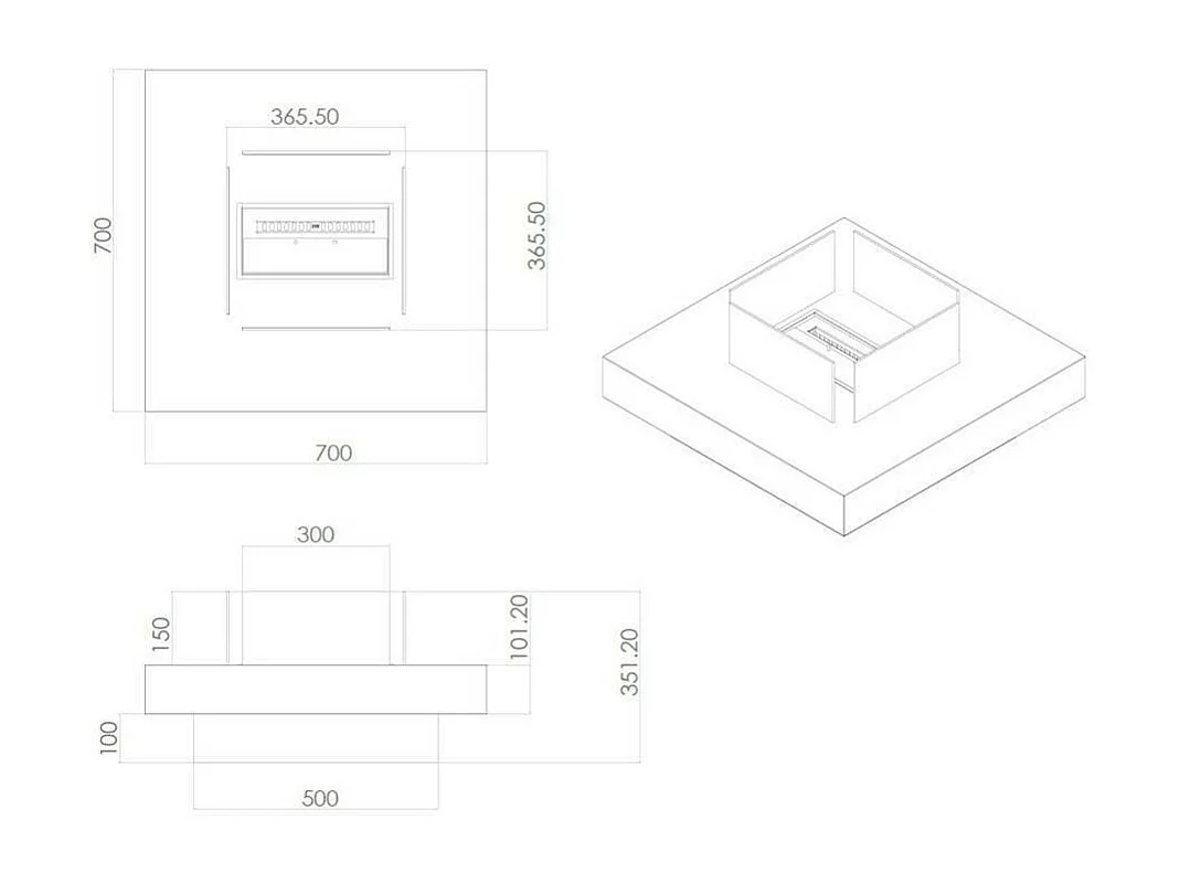 Cheminée à bioéthanol Alife, Capacité 1,5 L Fabriqué en Italie, 70x70x36h cm Noir