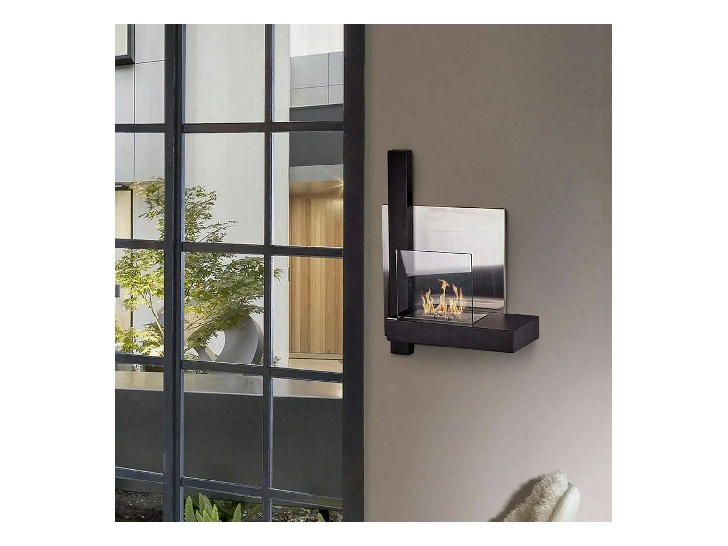 Cheminée à bioéthanol Bern, capacité 1,5 L Made in Italy, 23x65x75h cm Noir