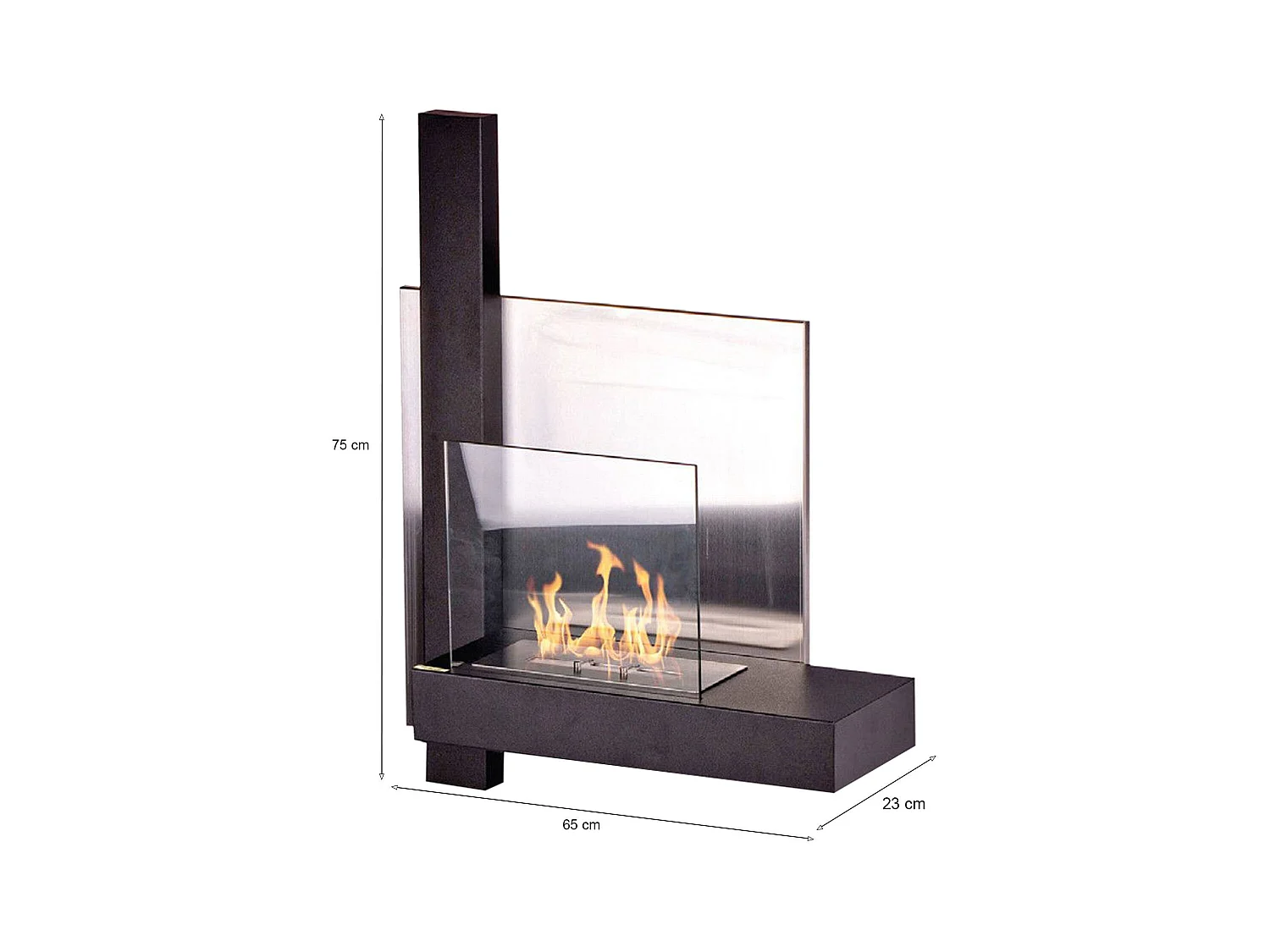 Cheminée à bioéthanol Bern, capacité 1,5 L Made in Italy, 23x65x75h cm Noir