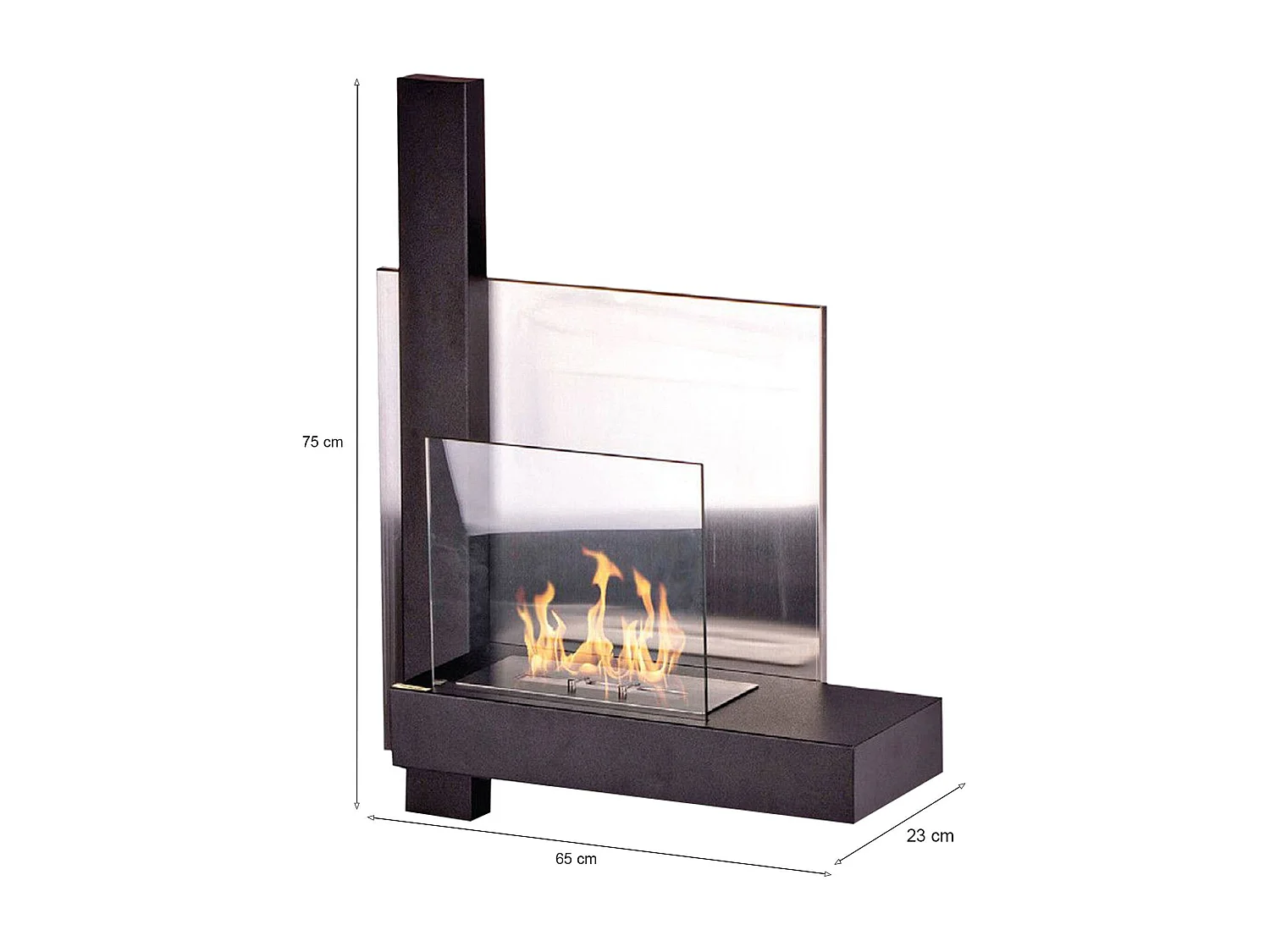 Cheminée à bioéthanol Bern, capacité 1,5 L Made in Italy, 23x65x75h cm Noir