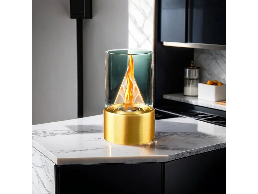 Cheminée à bioéthanol Taipei, capacité 0,2 L, Made in Italy, 16x16x29h cm or