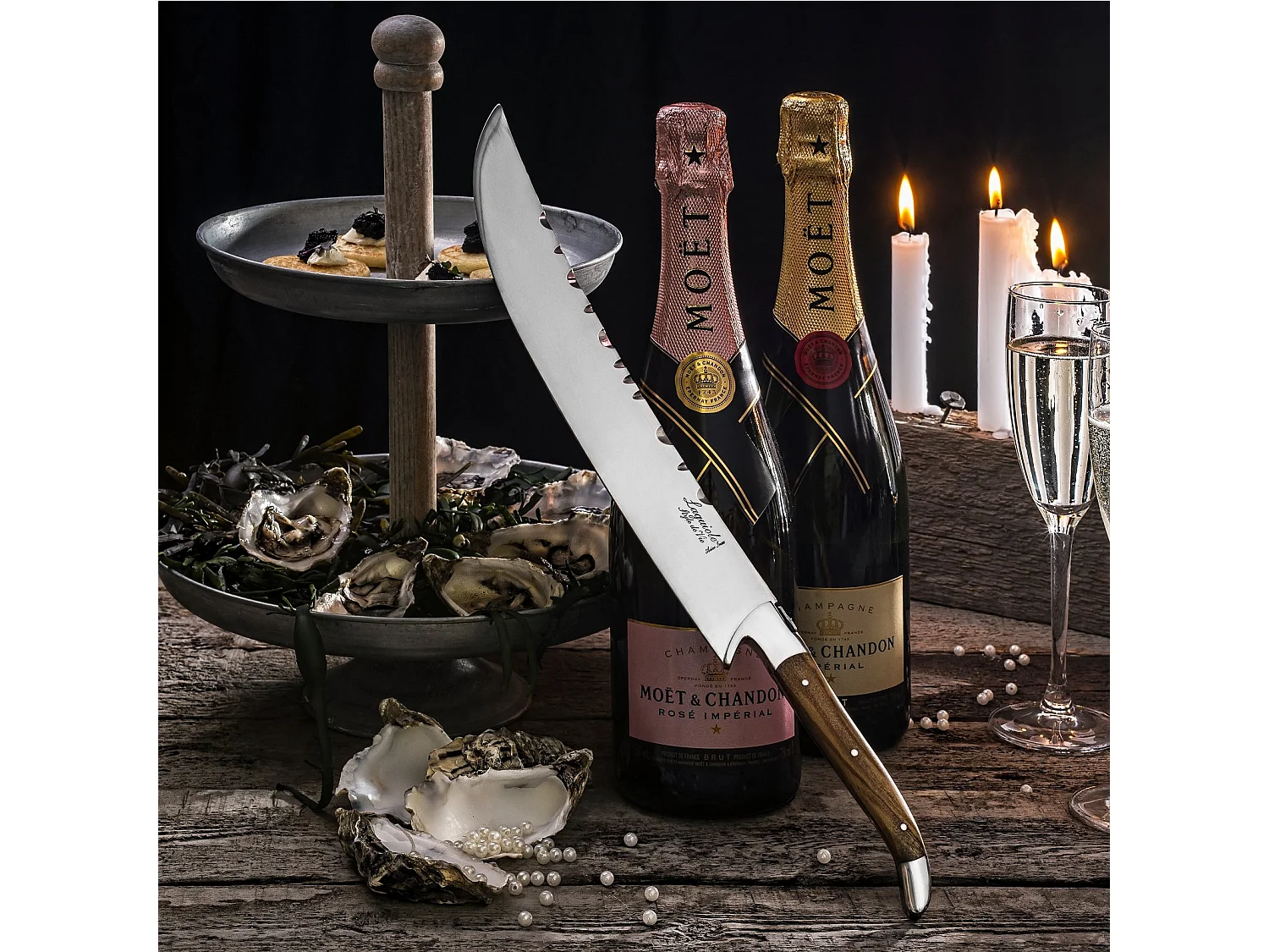 SABRE DE CHAMPAGNE Olive de luxe avec étui, poignée en bois d'olivier, pour sabrer bois d'olive