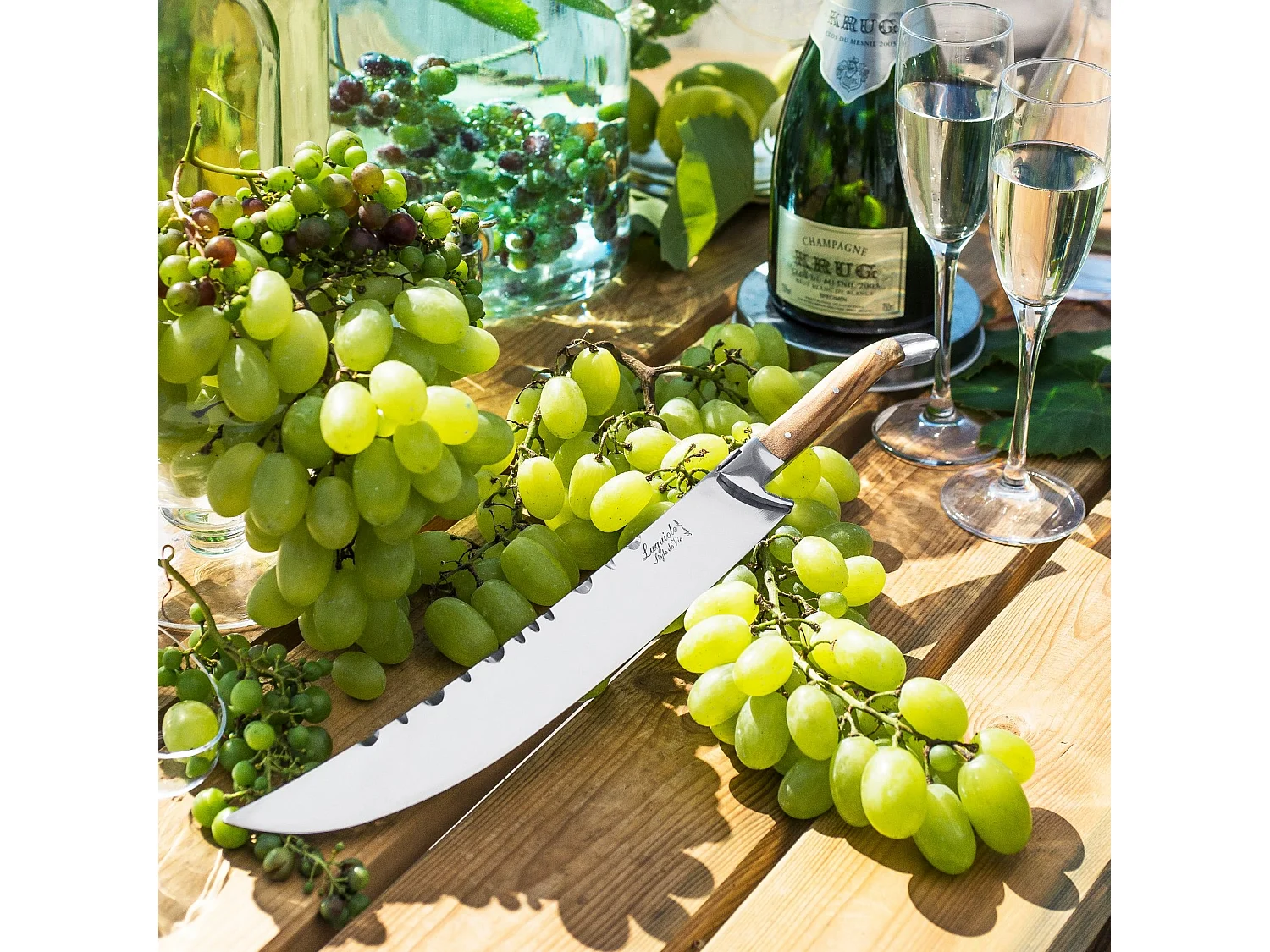 SABRE DE CHAMPAGNE Olive de luxe avec étui, poignée en bois d'olivier, pour sabrer bois d'olive