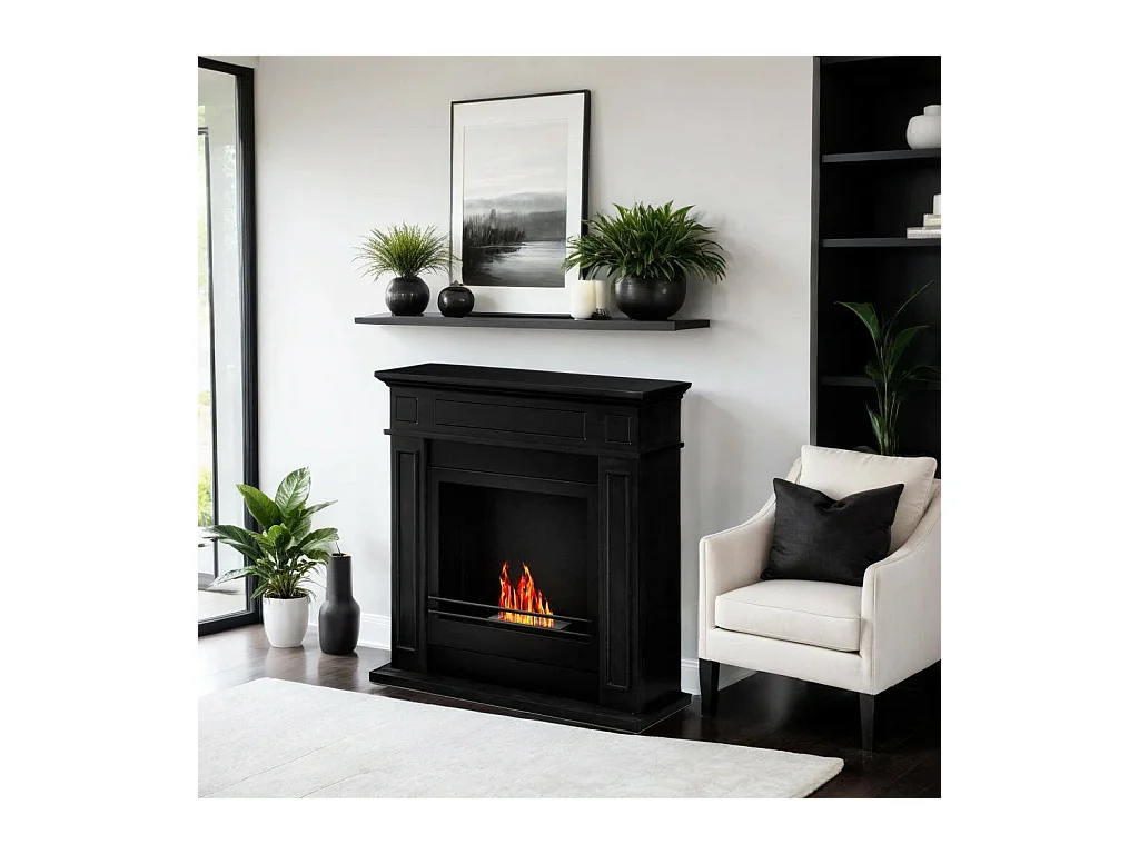 Cheminée Bioéthanol Ala, Capacité 1,2 L Made in Italy, 28x90,5x89,5h cm Noir