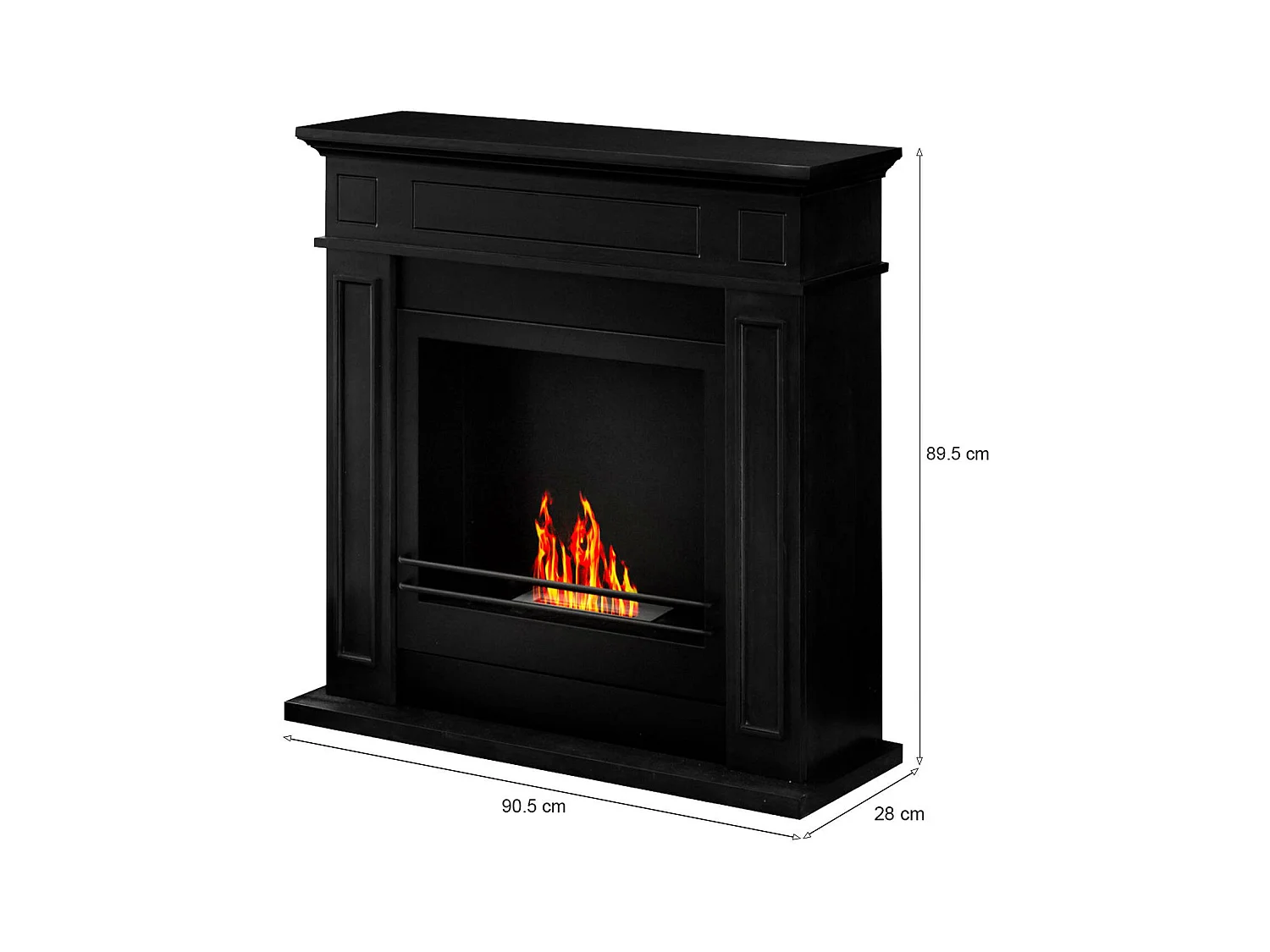 Cheminée Bioéthanol Ala, Capacité 1,2 L Made in Italy, 28x90,5x89,5h cm Noir