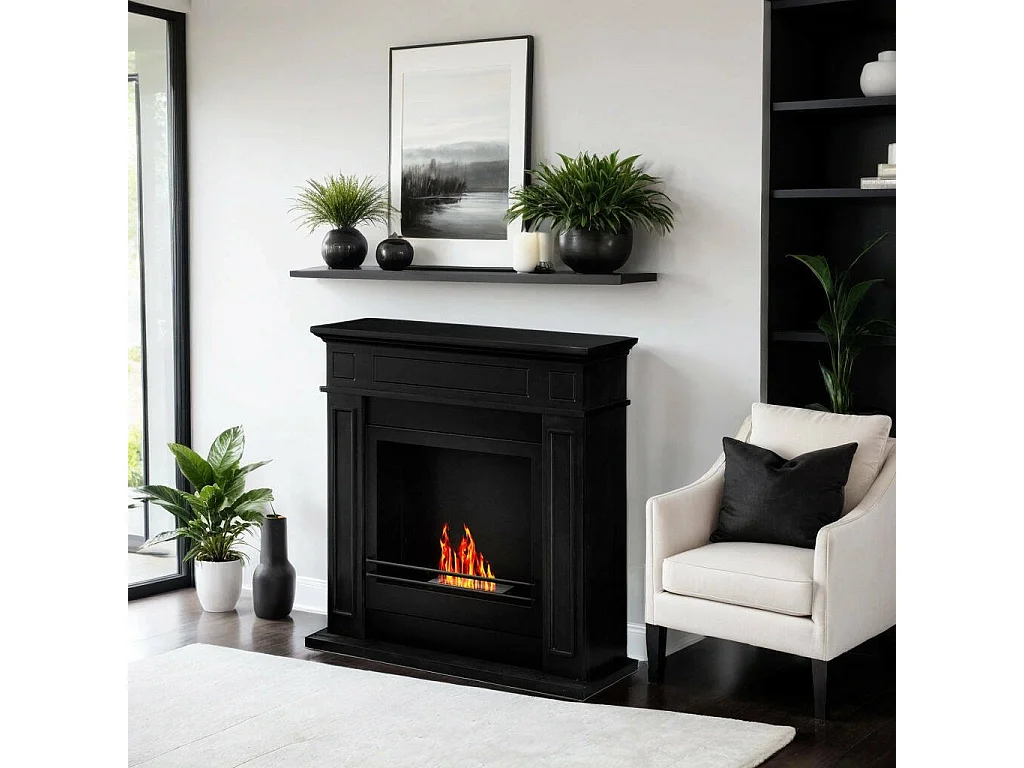 Cheminée Bioéthanol Ala, Capacité 1,2 L Made in Italy, 28x90,5x89,5h cm Noir