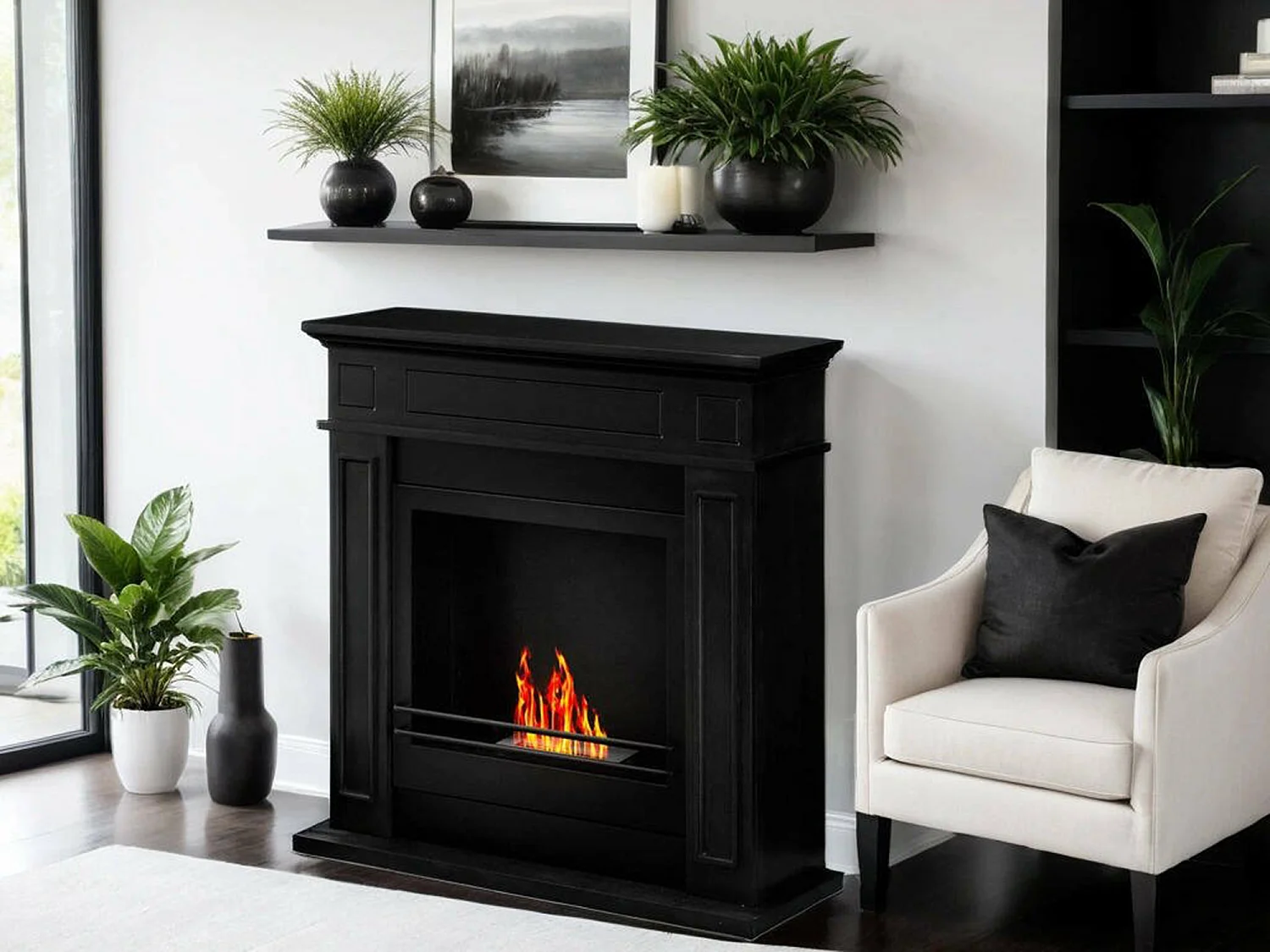 Chimenea de bioetanol Ala, 1.2 lt, 91x28x90h cm negro, superficie calefactable 30 m2, potencia (kW) 3