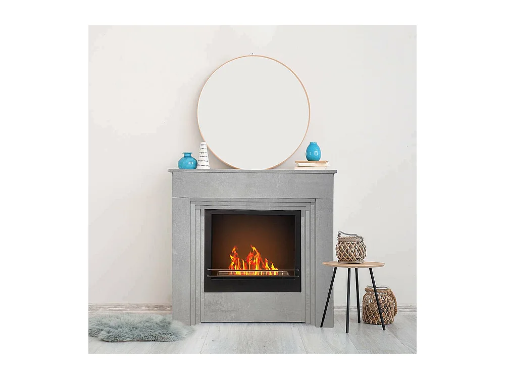 Cheminée bioéthanol Kinsasa, Capacité 1,8 L Made in Italy, 35x96x96h cm Gris