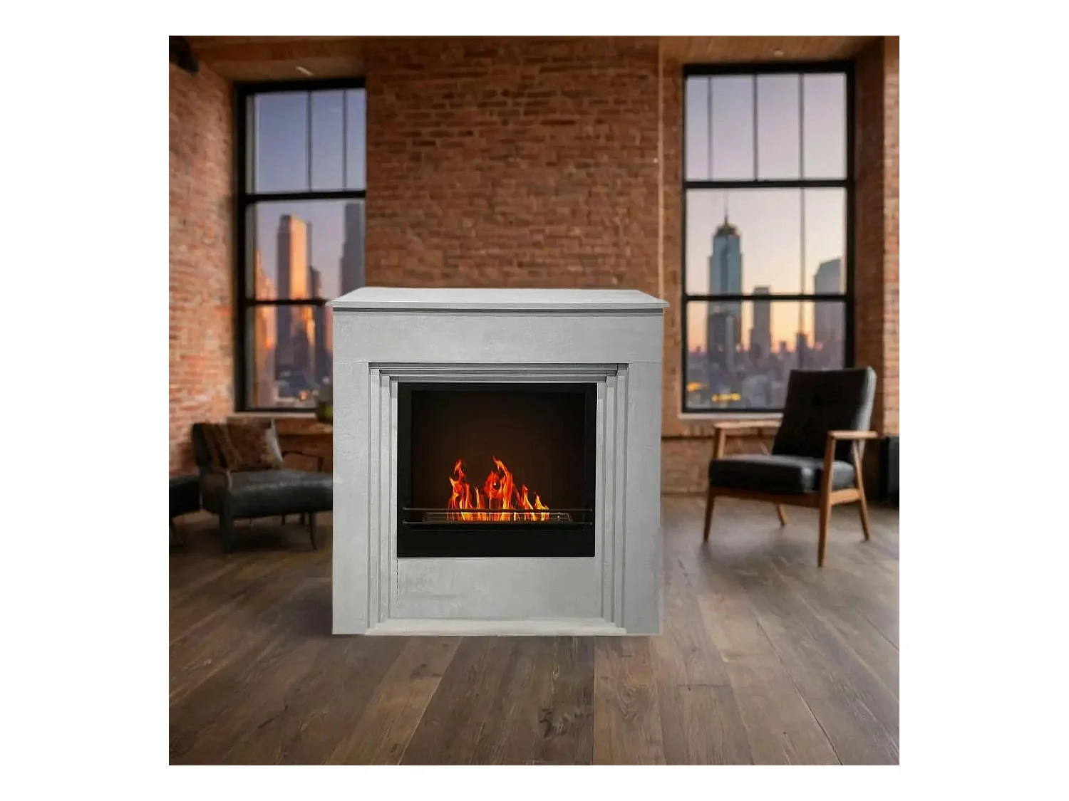 Cheminée bioéthanol Kinsasa, Capacité 1,8 L Made in Italy, 35x96x96h cm Gris