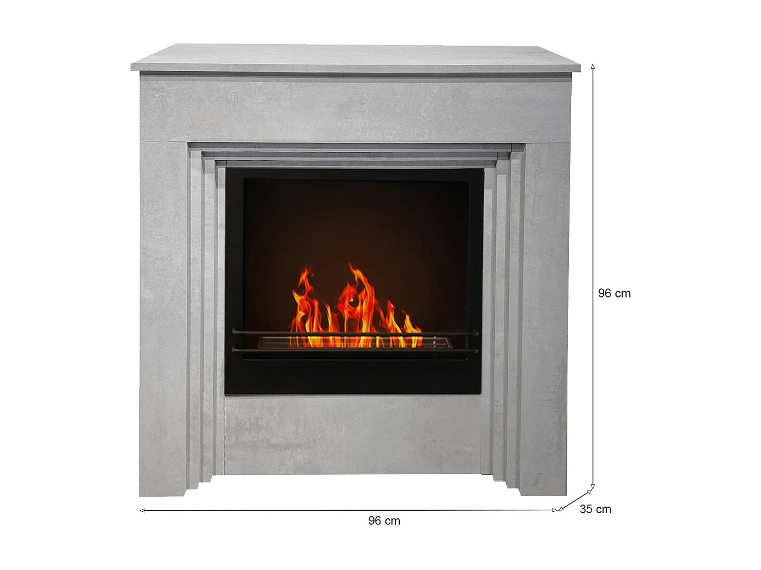 Cheminée bioéthanol Kinsasa, Capacité 1,8 L Made in Italy, 35x96x96h cm Gris