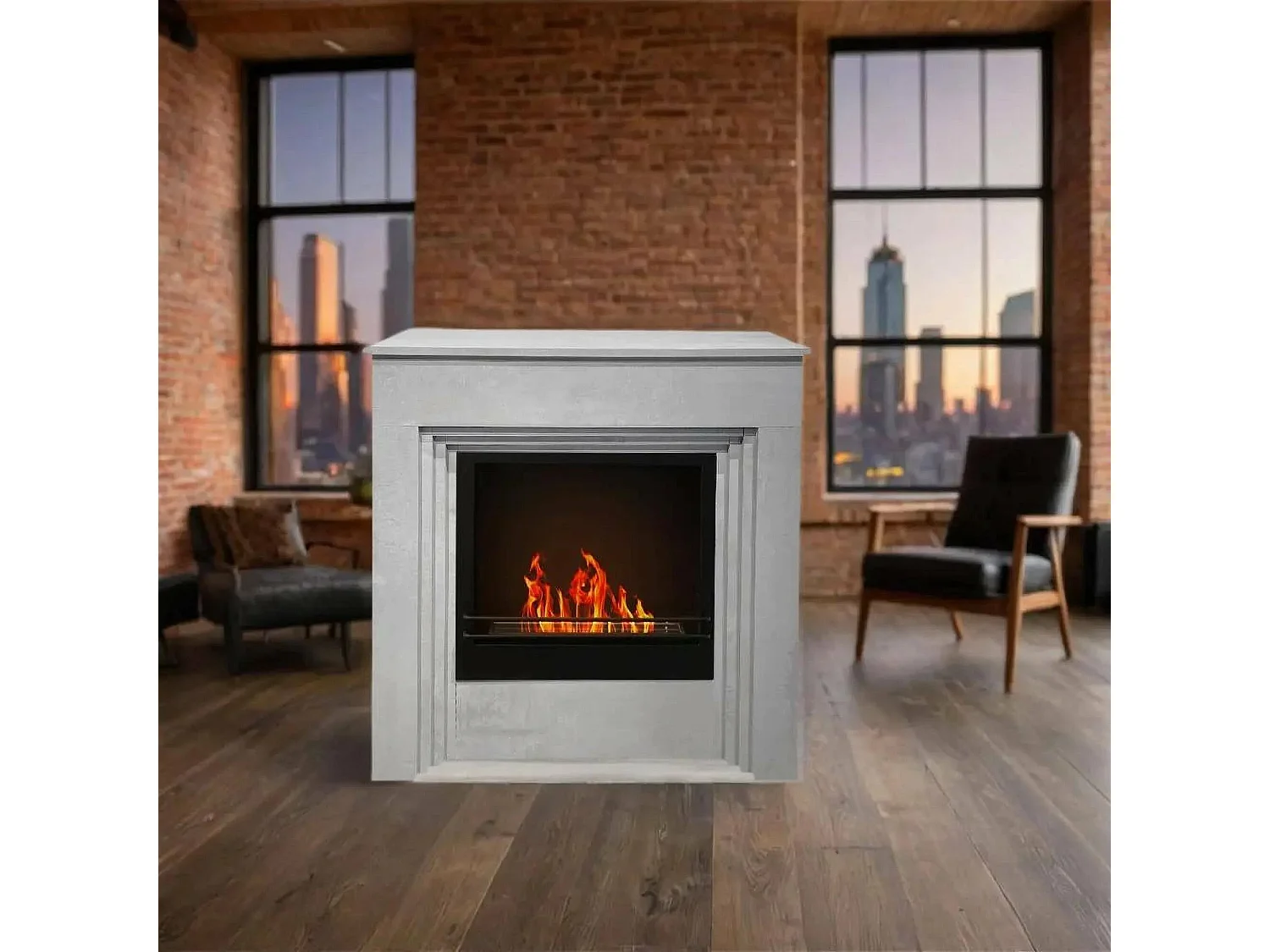 Cheminée bioéthanol Kinsasa, Capacité 1,8 L Made in Italy, 35x96x96h cm Gris