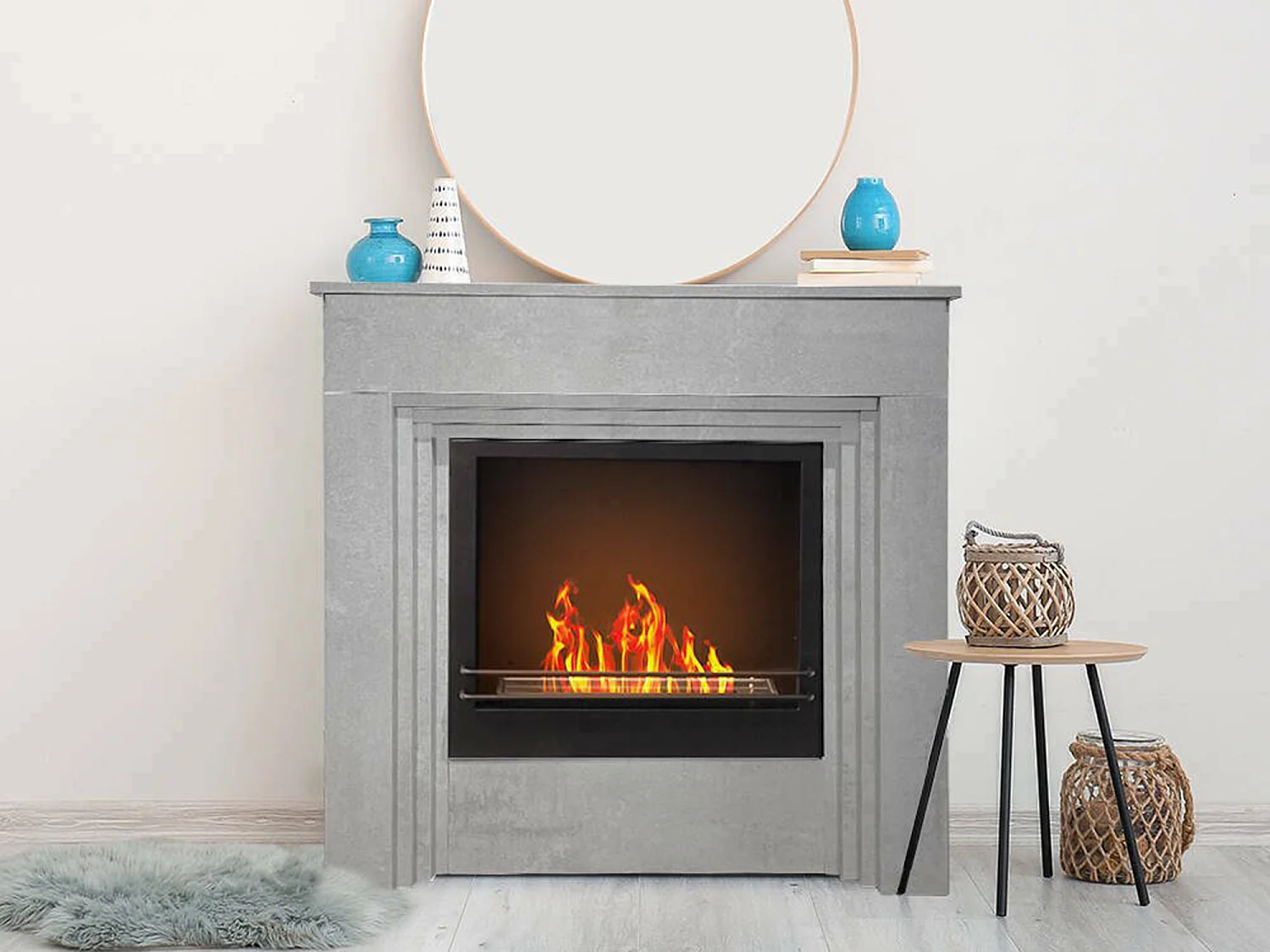 Bioethanol Kamin Kinsasa, Kapazität 1,8 l Made in Italy, 35x96x96h cm Grau