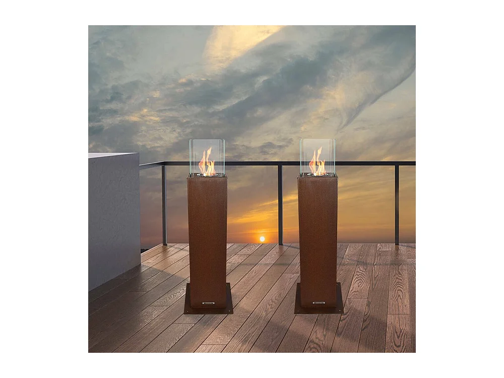 Cheminée à bioéthanol Arba, Capacité 0,7 l Made in Italy, 20x20x70h cm Marron Rouille