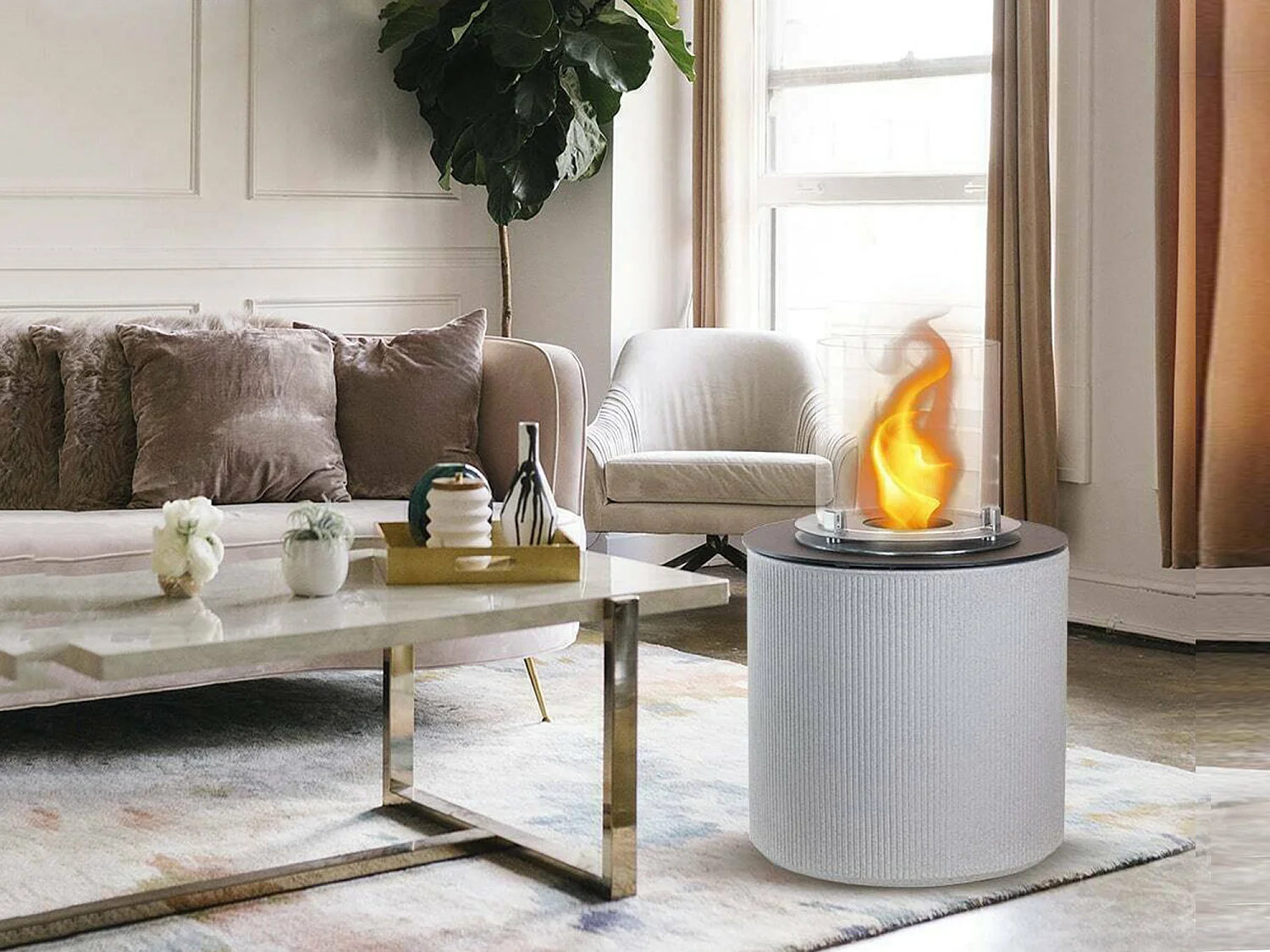 Cheminée à bioéthanol Maynila, capacité 1,5 L, fabrication italienne, 36x36x56h cm, gris