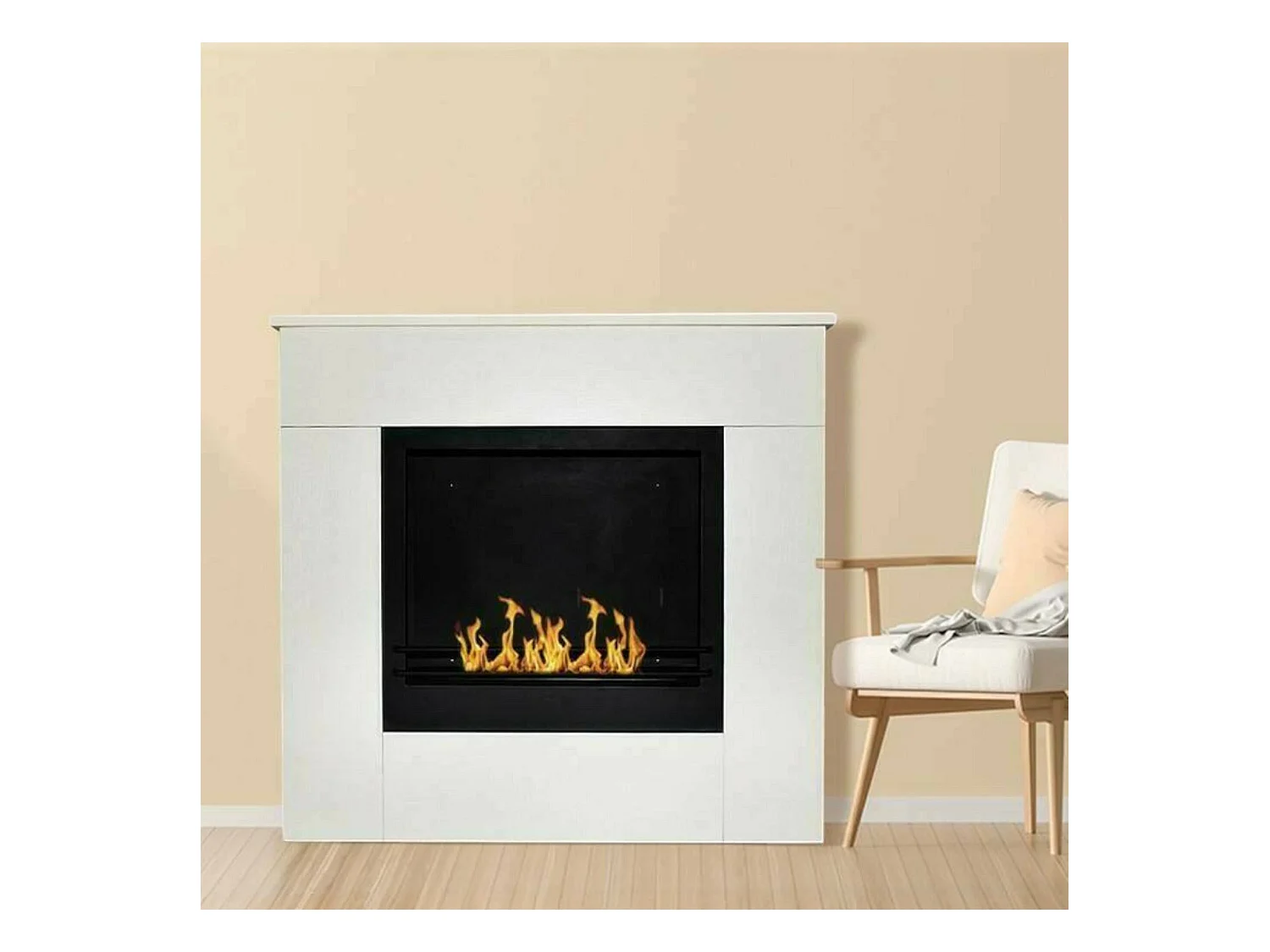 Cheminée à bioéthanol Amaseno, capacité 1,8 L Made in Italy, 36x96x90h cm Blanc