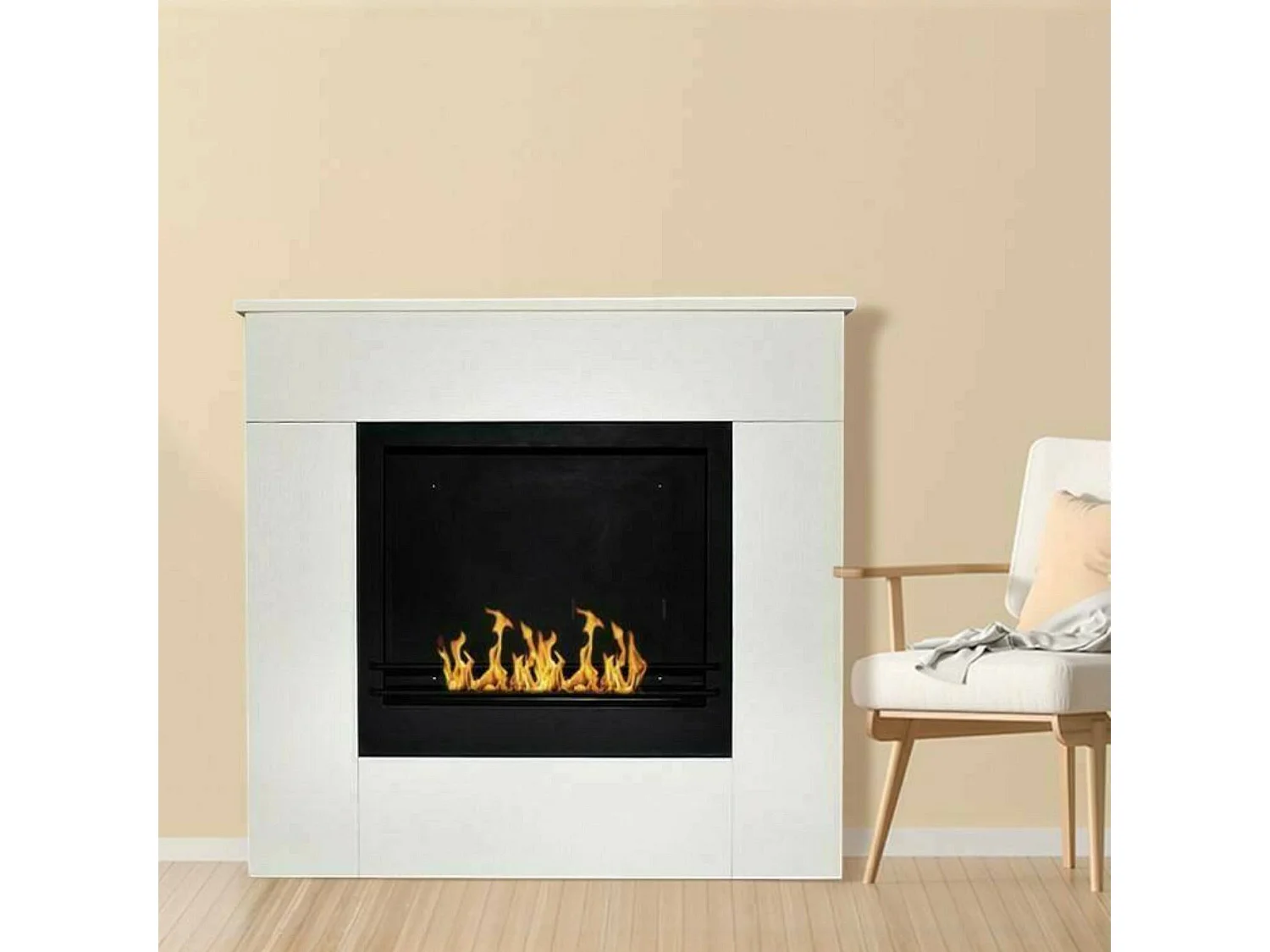 Cheminée à bioéthanol Amaseno, capacité 1,8 L Made in Italy, 36x96x90h cm Blanc