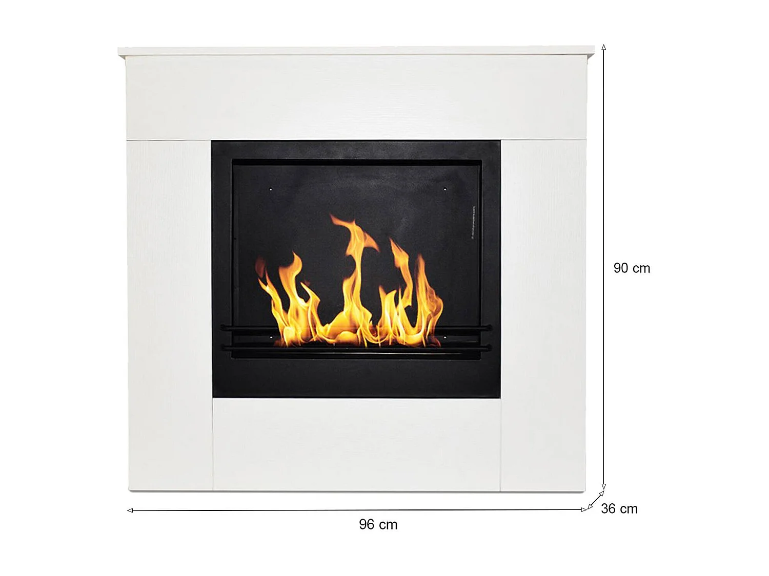 Cheminée à bioéthanol Amaseno, capacité 1,8 L Made in Italy, 36x96x90h cm Blanc