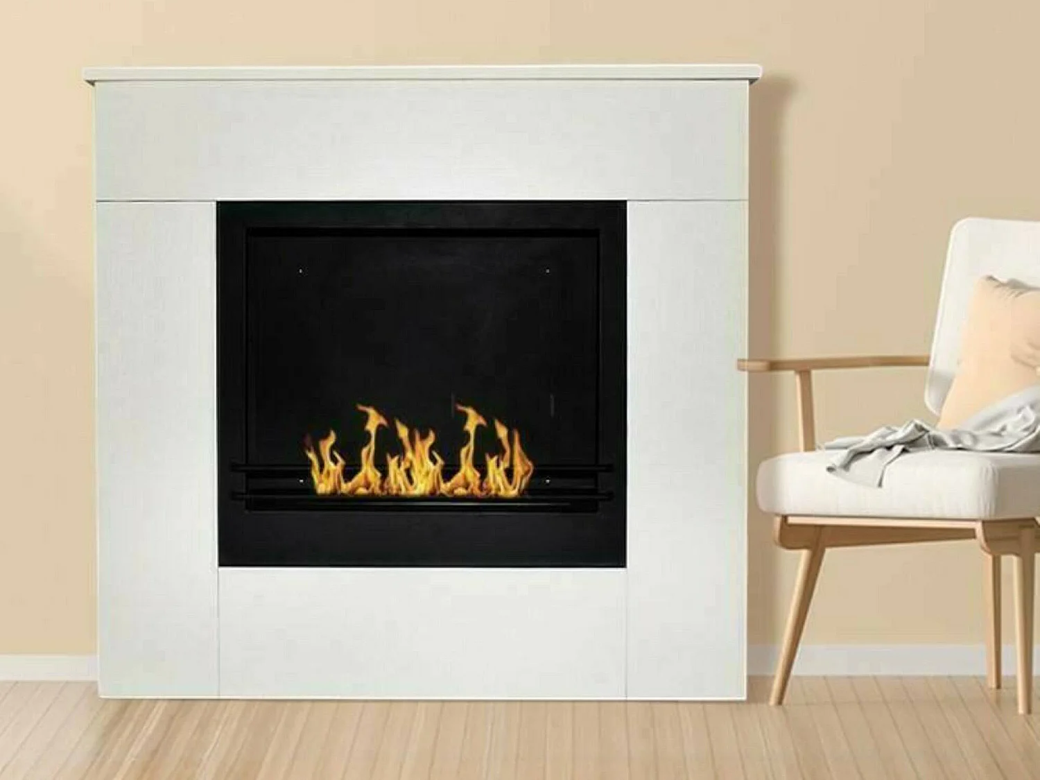 Cheminée à bioéthanol Amaseno, capacité 1,8 L Made in Italy, 36x96x90h cm Blanc