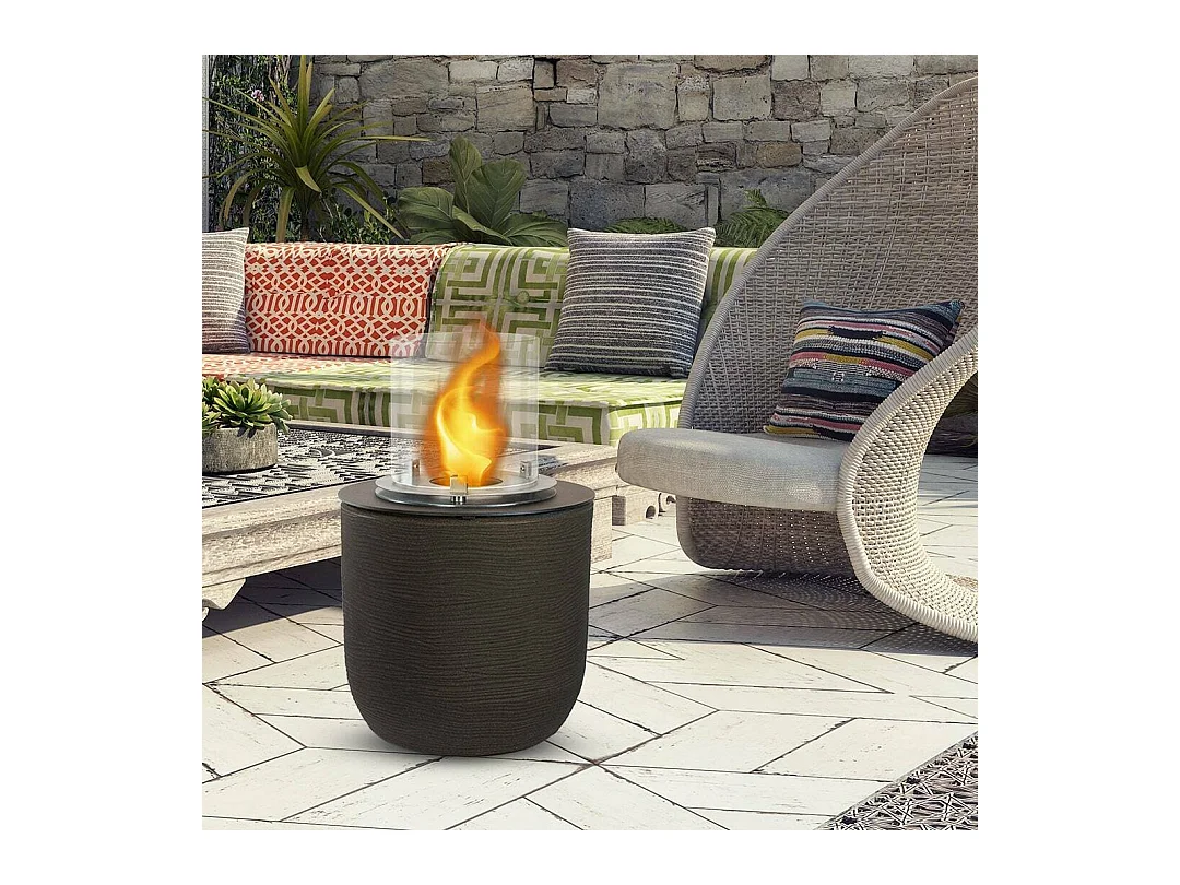 Cheminée bioéthanol Agazzano, Capacité 1,5 l Made in Italy, 35x35x55h cm Marron