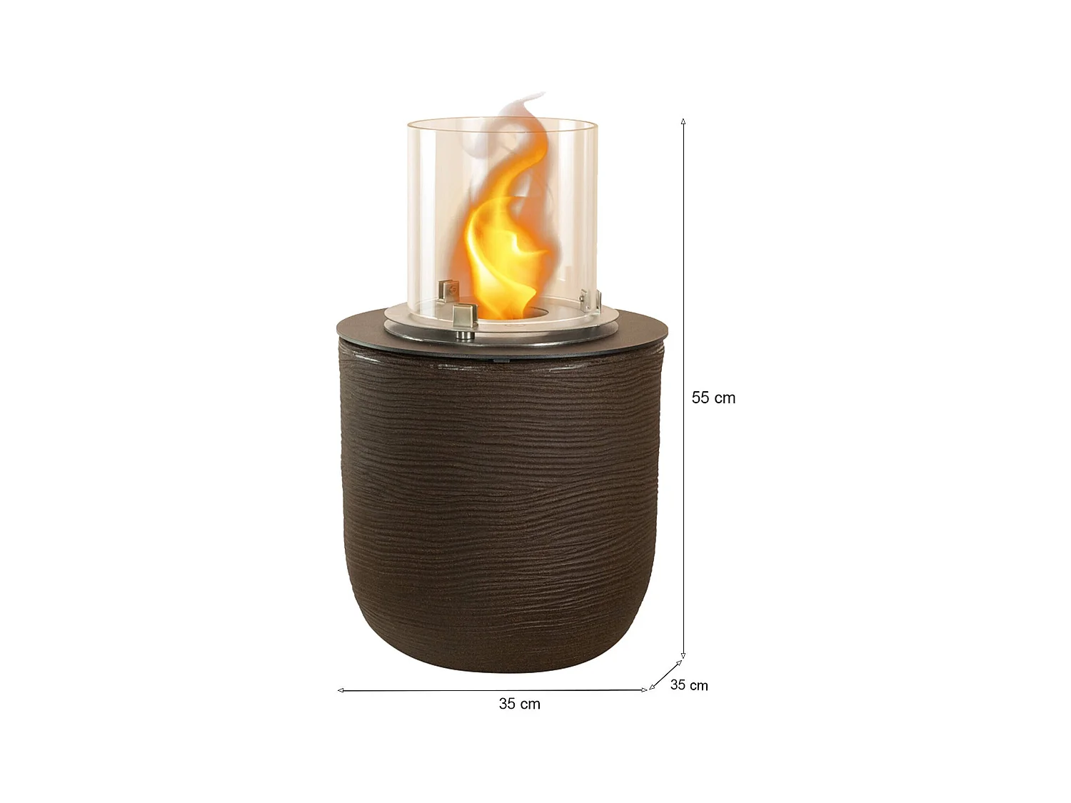Cheminée bioéthanol Agazzano, Capacité 1,5 l Made in Italy, 35x35x55h cm Marron