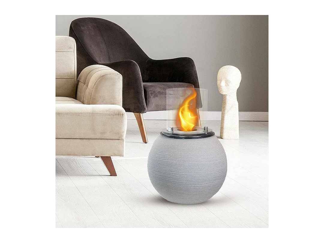 Cheminée à bioéthanol Alliste, Capacité 1,5 L Made in Italy, 40x40x54h cm Gris Clair