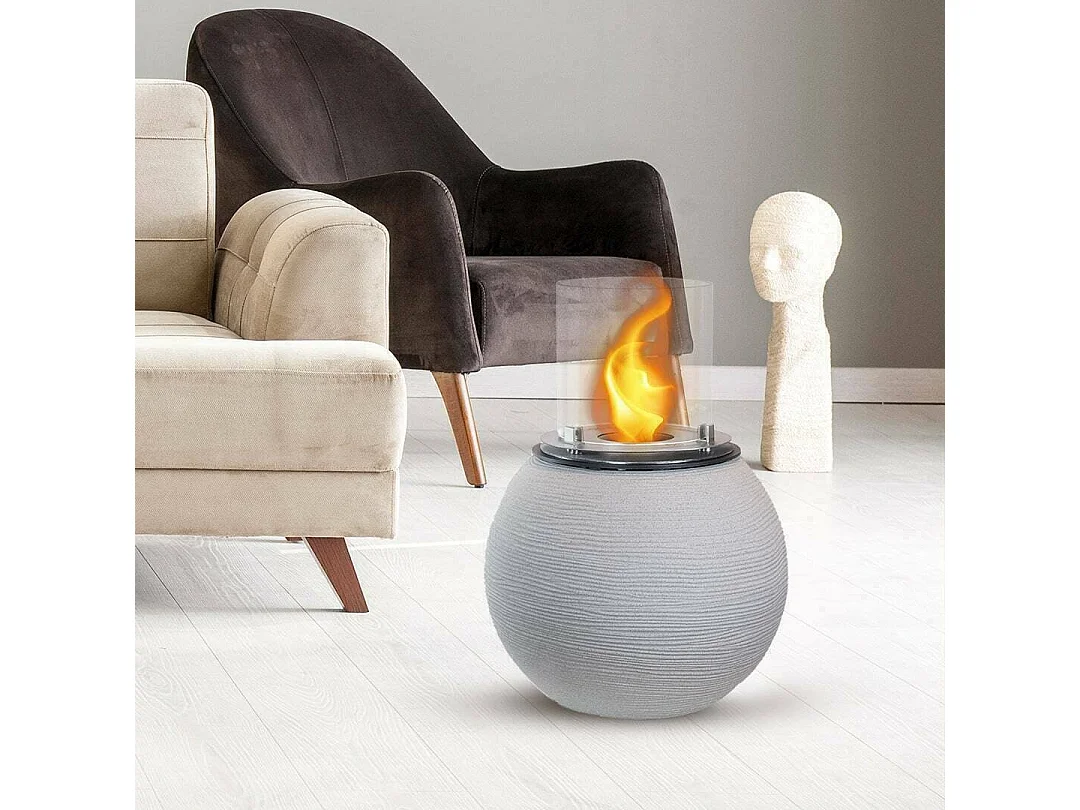 Cheminée à bioéthanol Alliste, Capacité 1,5 L Made in Italy, 40x40x54h cm Gris Clair