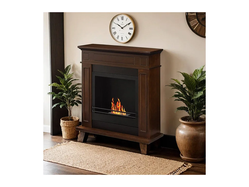 Cheminée bioéthanol Ala, Capacité 1,2 L Made in Italy, 89,5x90,5x28h cm Marron