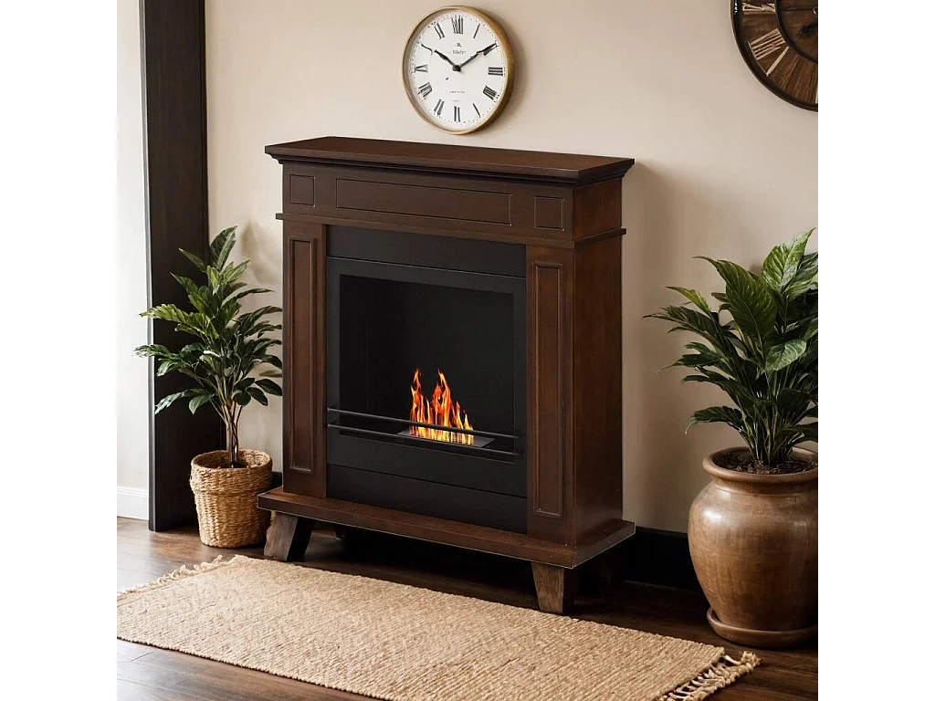 Cheminée bioéthanol Ala, Capacité 1,2 L Made in Italy, 89,5x90,5x28h cm Marron