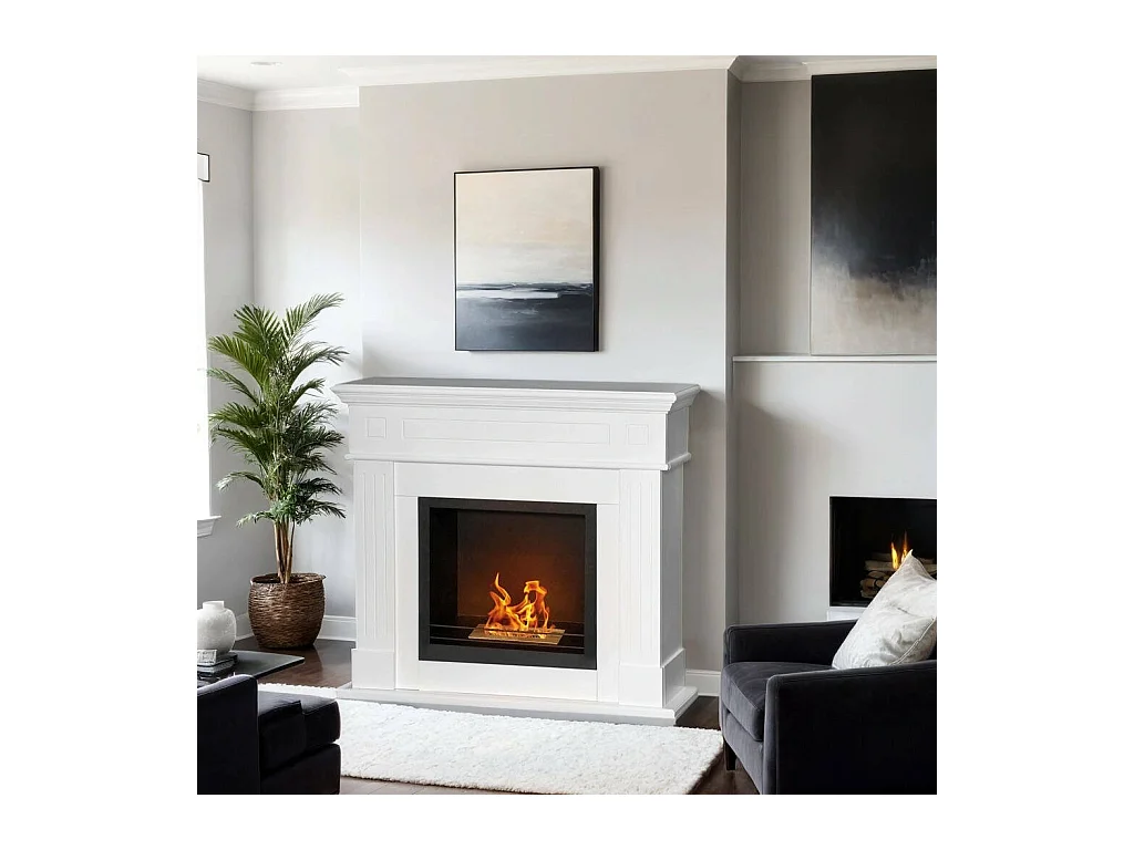 Cheminée à bioéthanol Aradeo, Capacité 1,2 L Made in Italy, 37x110x102h cm Blanc