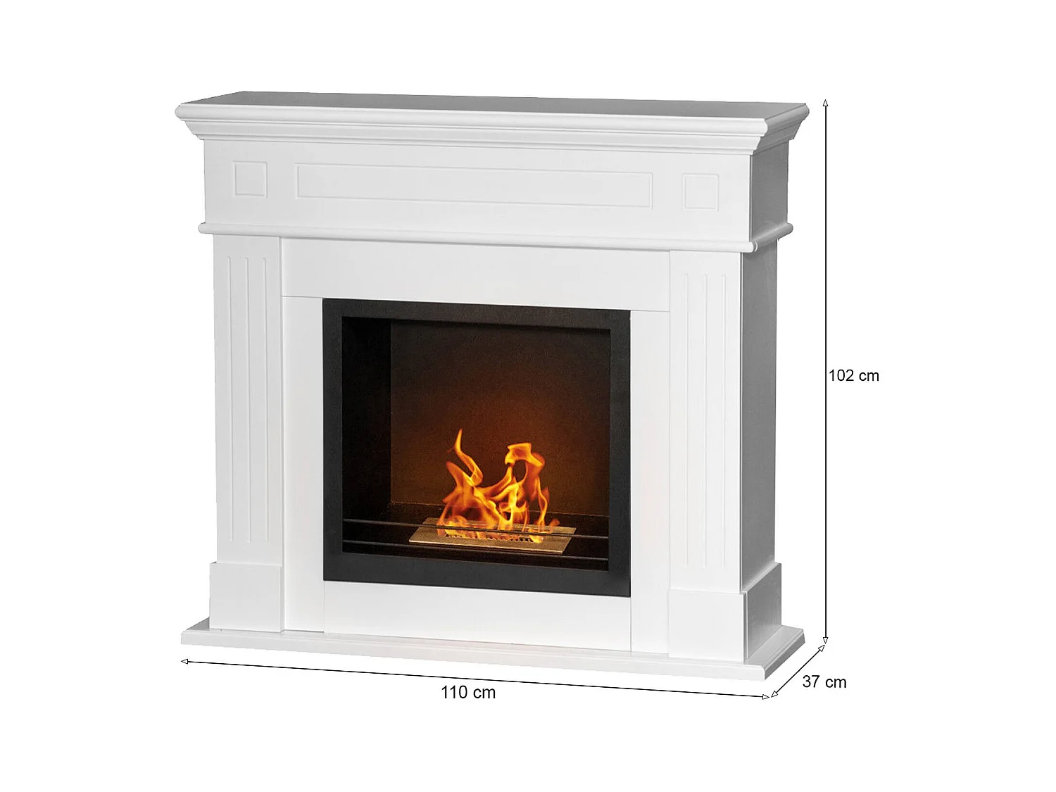 Cheminée à bioéthanol Aradeo, Capacité 1,2 L Made in Italy, 37x110x102h cm Blanc